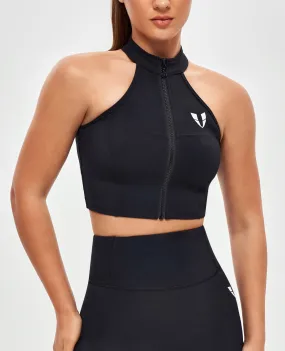 Zip Up Cropped Tank - Black